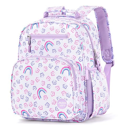 mibasies Kids Backpack for Girls 5-8: Water-Resistant School Bookbag for Kindergarten and Elementary - Rainbow Purple - color: Rainbow Purple, style: Kids-15"h