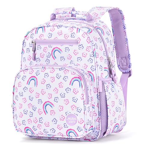 mibasies Kids Backpack for Girls 5-8: Water-Resistant School Bookbag for Kindergarten and Elementary - Rainbow Purple - color: Rainbow Purple, style: Kids-15"h
