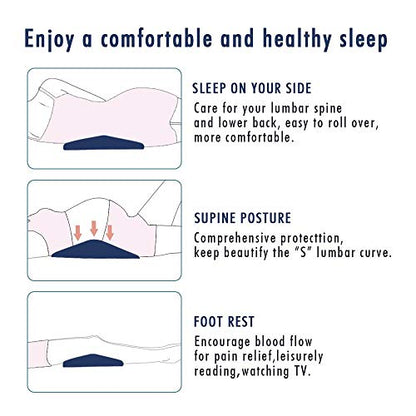 Soft Memory Foam Sleeping Pillow for Lower Back Pain,Multifunctional Lumbar Support Cushion for Hip,Sciatica and Joint Pain Relief,Orthopedic Side Sleeper Bed Pillow