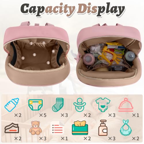 Diaper Bag Backpack, 27L Large Quilted Small Baby Bag with Changing Pad & Pacifier Case, Stroller Hooks, Easy-Access Baby Essential, Maternity Travel Backpack Unisex, Pink - color: Pink, size: Large