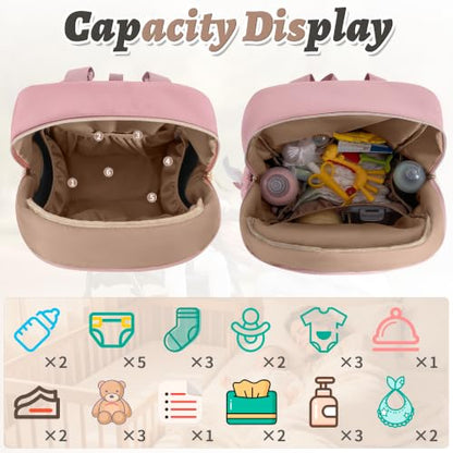 Diaper Bag Backpack, 27L Large Quilted Small Baby Bag with Changing Pad & Pacifier Case, Stroller Hooks, Easy-Access Baby Essential, Maternity Travel Backpack Unisex, Pink - color: Pink, size: Large