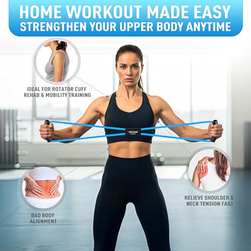 Figure 8 Resistance Bands for Arm, Back, 3 Level Latex Heavy Exercise Bands with Handles for Strength Training, Full Body Workout, Physical Therapy, Pilates, Yoga, Home Gym Equipment for Women - style: Blue