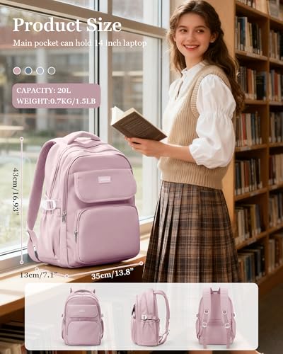 Waterproof School Backpack For College Students Women,Simple Kawaii Bookbags,Casual Laptop Travel Daypack Backpacks,Lightweight School Bags For Girls(Purple) - color: A5-purple
