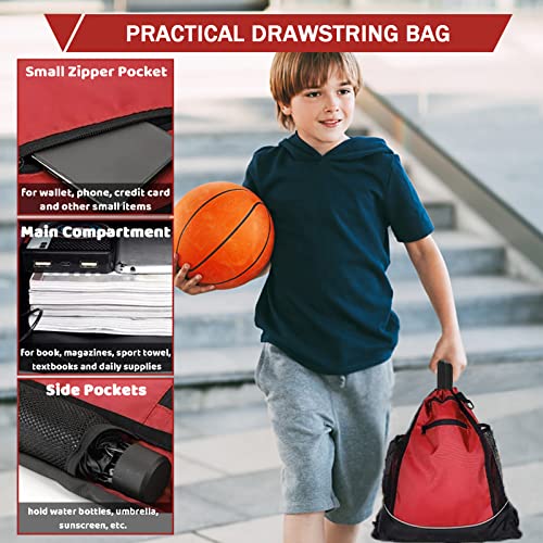 STAY GENT Drawstring Basketball Backpack for Boys, Foldable Soccer Backpack Gym Bag Sackpack Sports Sack with Detachable Ball Mesh Bag for Volleyball Baseball Yoga - color: Red