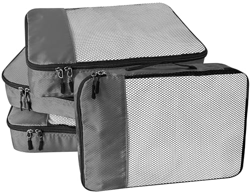 WTREE 4-Piece Packing Cubes Travel Accessories Set for Suitcases - Luggage Organizer Bags with Double Zipper - Mesh Top - Small - Dark Grey - color: Dark Grey, size: Small