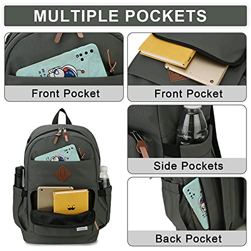 RAVUO School Backpack for Men Women, Water Resistant 15.6 inch Laptop Bag College Bookbag Casual Daypack Travel Rucksack - color: Grey