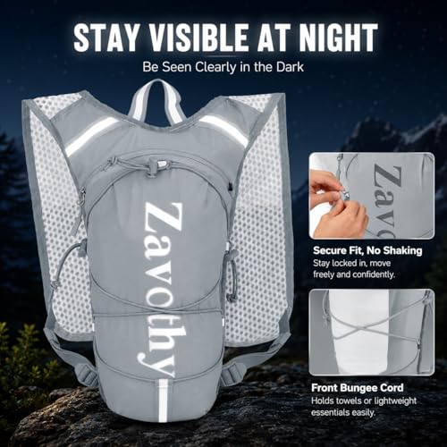 Zavothy Hydration Backpack with 1.5L Water Bladder, Lightweight Water Backpack for Women, Hydration Pack with Rain Cover for Running Hiking Cycling Festival, Reflective Bounce-Free Fit - color: Grey