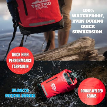TACTIKO 35L Heavy-Duty 100% Waterproof Backpack, Roll Top Dry Bags for Kayaking, Hiking, Camping, Survival - color: Red