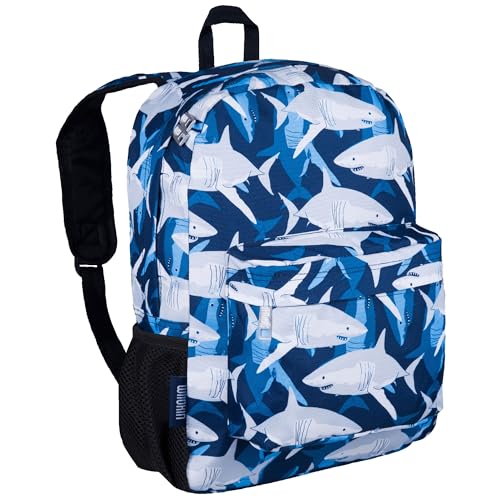 Wildkin Kids 16 Inch Elementary School Backpack for Boys – Durable Padded Bag with Adjustable Straps for School, Travel & Everyday Use, Multiple Pockets, Ages 6–13 – Sharks - color: Sharks