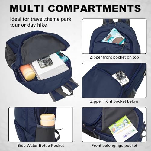HOLYLUCK 20L lightweight packable Hiking Daypack Foldable Backpack for Men Women Small Travel Outdoor Foldable Shoulder Bag-dark blue - color: Dark Blue