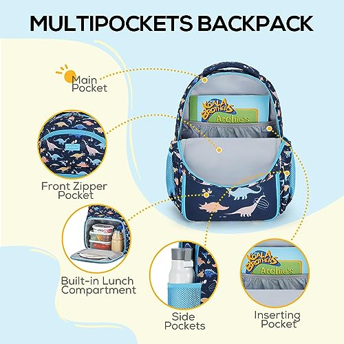 mommore 2-in-1 Kids Backpack, Insulated Lunch Compartment Dinosaur Toddler Backpack Lightweight Kindergarten Preschool Bookbag for Boys with Chest Strap, for Travel Daycare, Blue - color: Dinosaur
