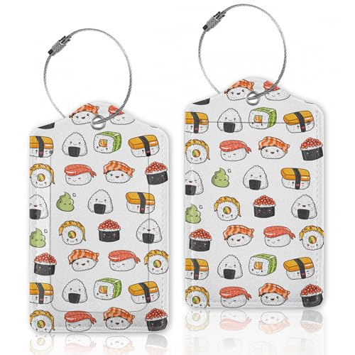 2 Pcs Luggage Tags for Suitcases,Japaness Sushi Leather Baggage Tags Identifiers for Travel,Privacy Protection Travel Bag Labels Suitcase Tags for Women Men - color: Japaness Sushi