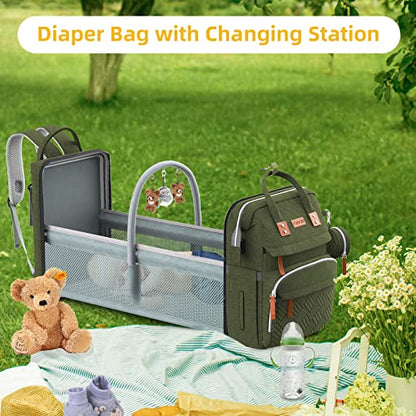 ISMGN Diaper Bag Backpack with Changing Station, Large Diaper Bag, Baby Bag, Multifunctional Diaper Bag, ARMYGREEN - color: Upgrade Armygreen