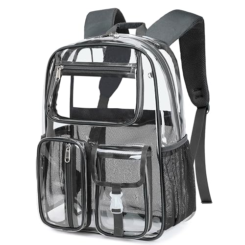 Cusangel Clear Dark Gray Backpack, Heavy Duty Men Clear BookBag,16inch TPU Large Capacity See Through Backpack for Sport Events,transparent plastic Travel,Work School,stadiums - color: Dark Gray