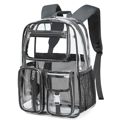 Cusangel Clear Dark Gray Backpack, Heavy Duty Men Clear BookBag,16inch TPU Large Capacity See Through Backpack for Sport Events,transparent plastic Travel,Work School,stadiums - color: Dark Gray
