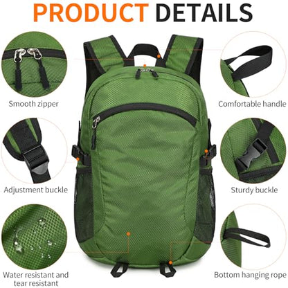 Small Hiking Backpack Travel Lightweight Hiking Packable Daypack Water-Resistant Foldable Backpacks 15L for Travel Women Men Camping (Deep Green) - color: Deep Green, size: 15L