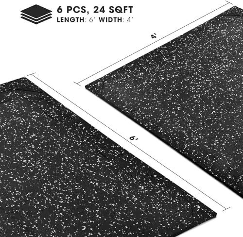 Yes4All Heavy Duty 100% High Density Rubber Floor Tiles Interlocking Mat- 6 Pcs 24 SQFT, Black Grey - color: Gray Dot, style: 24SQFT