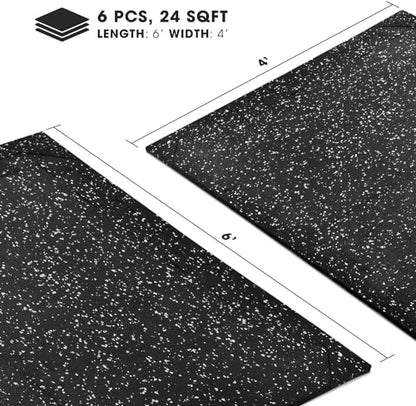 Yes4All Heavy Duty 100% High Density Rubber Floor Tiles Interlocking Mat- 6 Pcs 24 SQFT, Black Grey - color: Gray Dot, style: 24SQFT