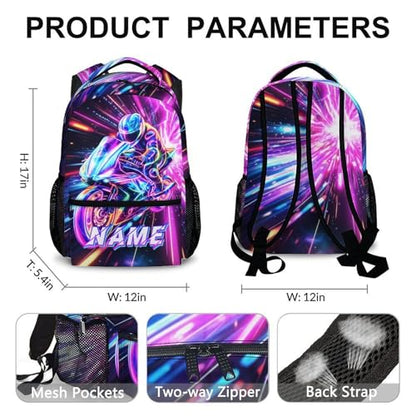 Boys Backpack Personalized Motorcycle Backpacks for Kids Toddler, Cool Print Custom Bookbag for Preschool Primary Kindergarten - color: Green
