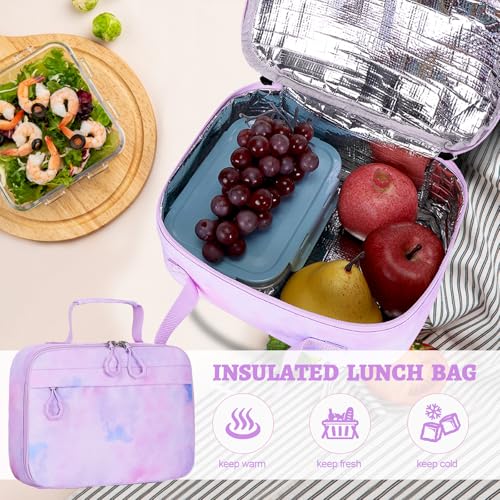 DIGOBAY 3PCS Girls Backpack for School, Kids Backpack for Girls with Lunch Bag Pencil Case, Kids Bookbag Teen Girl Backpacks for Elementary Middle High College School (Purple Tie-dye) 3+ years old - color: Purple Tie-dye