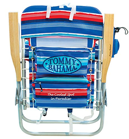 Tommy Bahama Hi-Boy 17" Seat Height 4-Position Lace-Up Suspension Folding Beach Backpack Chair - color: Red and Blue Stripe, style: 1-Pack