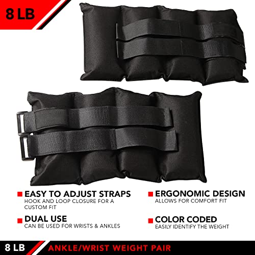 JFIT Ankle Weights - Ankle Weight Pair 10 Weight and Bundle Options - 0.5 to 8 lbs. Each (Set of 2) Adjustable Straps – Comfortable, Breathable, Moisture Absorbent Weight Straps for Men and Women - size: 8lb Pair