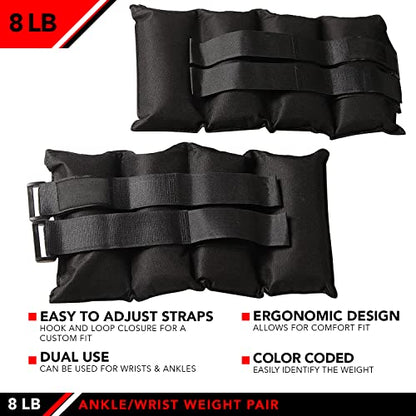 JFIT Ankle Weights - Ankle Weight Pair 10 Weight and Bundle Options - 0.5 to 8 lbs. Each (Set of 2) Adjustable Straps – Comfortable, Breathable, Moisture Absorbent Weight Straps for Men and Women - size: 8lb Pair