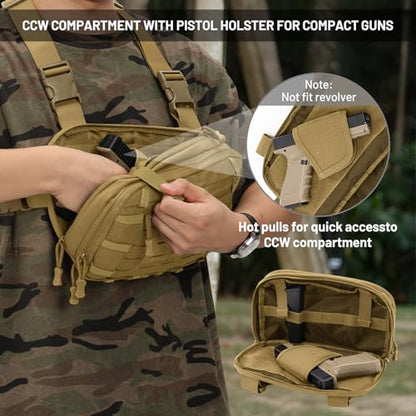Tactical EDC Chest Bag Utility Molle Chest Rig Pouch with CCW Compartment Adjustable Strap Outdoor Chest Pack - color: Khaki