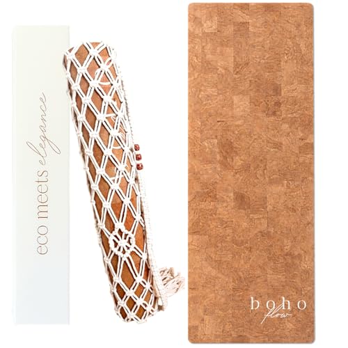 Deluxe Cork Yoga Mat – Gold, Coffee or Vegan Leather Cork Surface & Natural Rubber Base – Premium Natural & Eco Friendly Materials – Includes Signature Handmade Boho Bag - color: Vegan Pure Cork - Luxe Leather