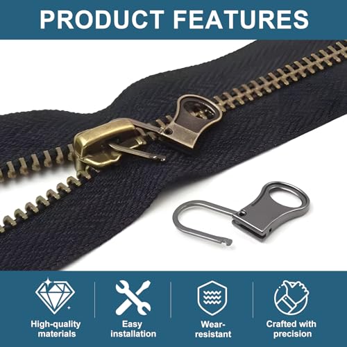 RJLCTH 10 Pcs Zipper Pull Replacement, Metal Zipper Pull Tabs | Universal metal pull tabs for jacket, pants, coat, shoes, backpack, suitcase, purse, and luggage zipper repair; 5 colors