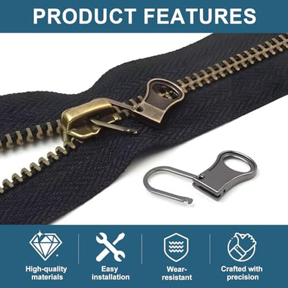 RJLCTH 10 Pcs Zipper Pull Replacement, Metal Zipper Pull Tabs | Universal metal pull tabs for jacket, pants, coat, shoes, backpack, suitcase, purse, and luggage zipper repair; 5 colors