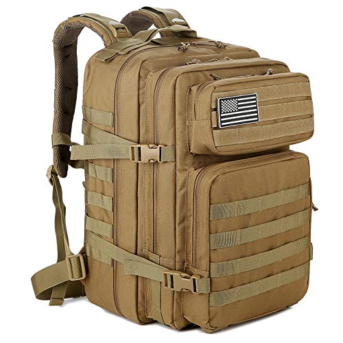 QT&QY 45L Military Tactical Backpacks Molle Army Assault Pack 3 Day Bug Out Bag Hiking Treeking Rucksack… - color: 1.2 Khaki