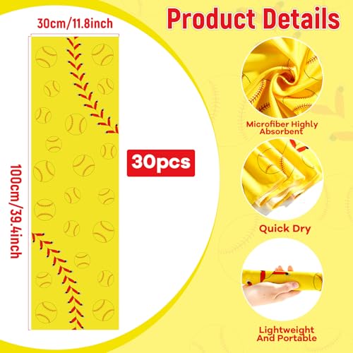 30Pcs Softball Cooling Towels for Neck and Face 40 x 12 Inch Softball Sports Team Gifts Workout Ice Towel for Gym Sweat Microfiber Breathable Chilly Bulk Neck Wraps for Athletes Camping Travel Outdoor - style: Softball