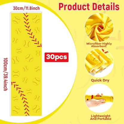 30Pcs Softball Cooling Towels for Neck and Face 40 x 12 Inch Softball Sports Team Gifts Workout Ice Towel for Gym Sweat Microfiber Breathable Chilly Bulk Neck Wraps for Athletes Camping Travel Outdoor - style: Softball