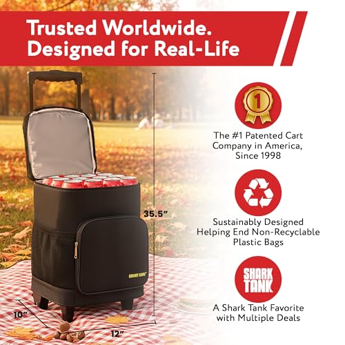 Ultra Compact Cooler Smart Cart with Wheels - Collapsible Insulated Cooler Bag - Foldable Travel Cooler 36 Cans - Leak Proof Trolley - Black - color: Black