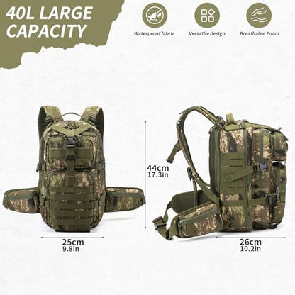 Camo hunting backpack，small tactical backpack, military backpack for men， camping backpack, 3-day bag(Camouflage) - color: Ruins Camouflage