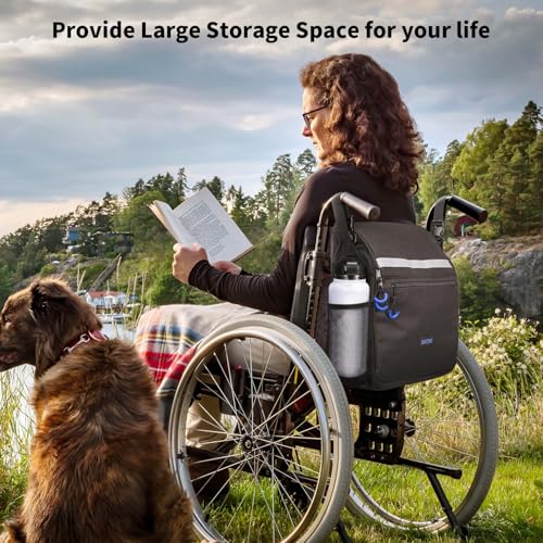ZHCHG Wheelchair Bags, Wheelchair Backpack with Cup Holder, Wheelchair Bags to Hang on Back, Electric Wheel Chair Accessories, Large Storage Bag for Walker Rollator - style: Black
