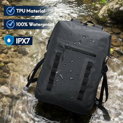 Haimont Waterproof Dry Backpack 30L TPU Lightweight Roll Top Dry Bag for Men Women, Beach, Kayaking, Travel, Hiking - color: Black