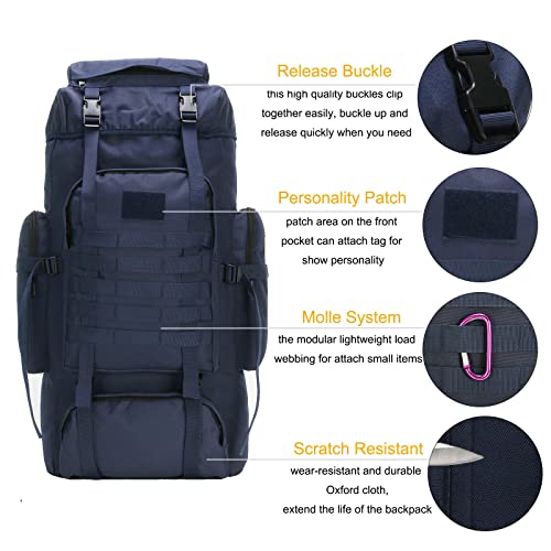 70l Hiking Backpack for Men Waterproof Military Camping Rucksack Travel Daypack - color: Blue