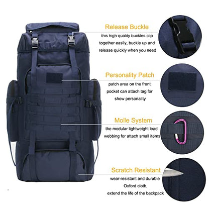 70l Hiking Backpack for Men Waterproof Military Camping Rucksack Travel Daypack - color: Blue