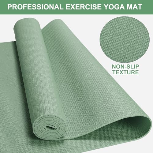 3 mm Thick Yoga Mat Bulk, Non Slip Exercise Workout Fitness Pad for Women Men, Gym Home Yoga Pilates, Easy to Clean, Sturdy PVC - color: Matcha Green