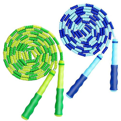Jump Rope for Kids Girls and Boys, Soft Beaded Jump Ropes, Adjustable Skipping Rope, Tangle-Free Segmented Rope for Kid and Women Men Adults Exercise, Keeping Fit, Training - 9.2Ft - color: Blue&Green
