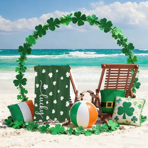 Saint Patrick's Day Lucky Clover Beach Towel, Green Shamrock Lightweight Bath Towels, Quick Dry Absorbent Microfiber Swim Yoga Pool Beach Accessories, 30x60 Inch/ 77X153cm - color: Lucky Clover