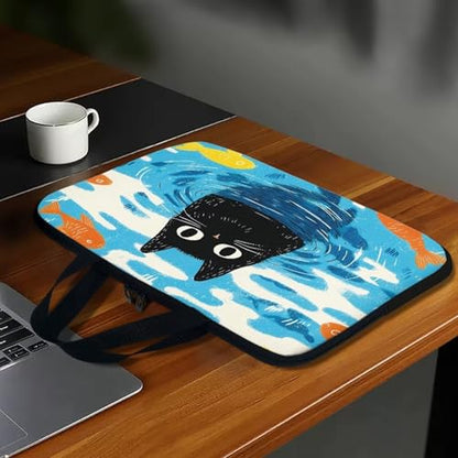 10 Inch Black Cat Laptop Sleeve Cover Computer Bag Tablet Carrying Case with Handle, Water-Repellent Tote Bags Notebook Sleeves Handbag Messenger Briefcase Shoulder Bag - color: Black Cat, size: 10 Inch
