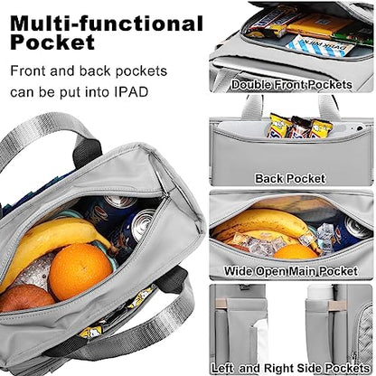 AIJIEKE Large Insulated Lunch Bag for Men Women, Leakproof Work Lunch Box | Keeps food fresh 8-12 hours. Spacious multi-pocket design with a removable strap. Water-resistant and easy-wipe interior - color: Gray