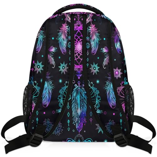 Kids School Backpack Purple Blue Dreamcatcher Large Bookbag for Elementary Students Boys Girls Lightweight Travel Casual Daypack Water Resistant Outdoor Hiking Sport Rucksack - color: Purple Blue Dreamcatcher