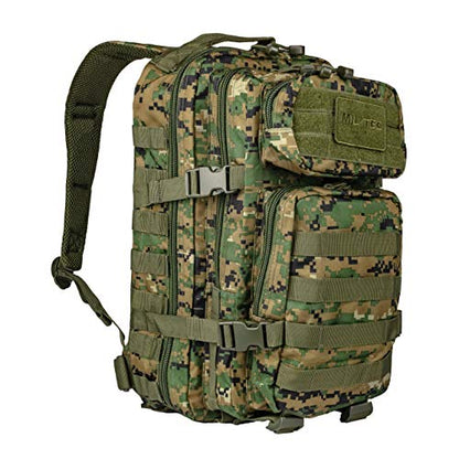 Mil-Tec Unisex Assault Pack - Rugged Durable Lightweight Ergonomic Versatile Tactical Outdoor Camping Hiking Backpack with Adjustable Padded Shoulder Straps & MOLLE Loops, Digital Woodland Camo, 20L - color: Digital Woodland Camo, style: Outdoor Tactical