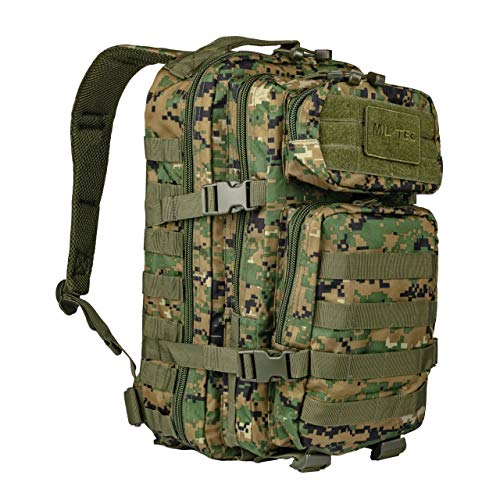Mil-Tec Unisex Assault Pack - Rugged Durable Lightweight Ergonomic Versatile Tactical Outdoor Camping Hiking Backpack with Adjustable Padded Shoulder Straps & MOLLE Loops, Digital Woodland Camo, 20L - color: Digital Woodland Camo, style: Outdoor Tactical