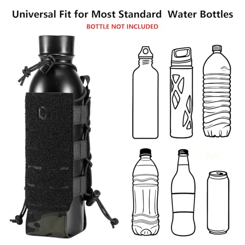 Tactical MOLLE Pouch Water Bottle Holder with Shoulder Strap Modular Bag for Outdoor Hiking Camping Hunting Fishing Airsoft - color: Black Camo