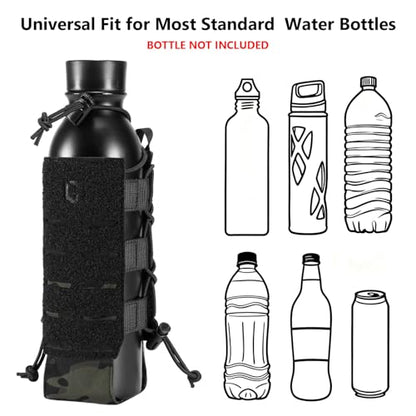 Tactical MOLLE Pouch Water Bottle Holder with Shoulder Strap Modular Bag for Outdoor Hiking Camping Hunting Fishing Airsoft - color: Black Camo